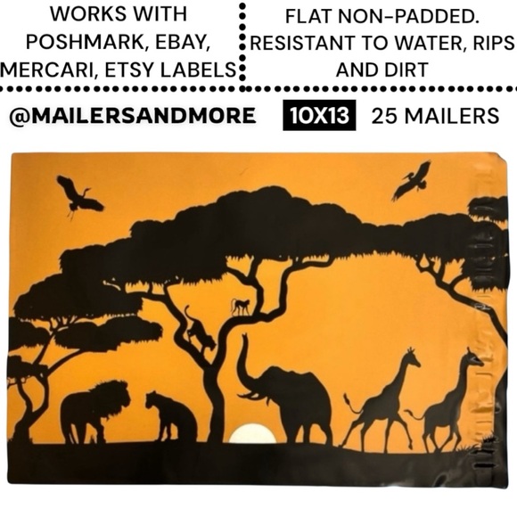 Mailers And More Accessories - 25 10X13 Poly Mailers Safari, Elephant, Giraffe PRICE IS FIRM Fall